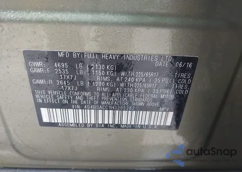 2017 Subaru Outback 2.5I Premium z USA, uszkodzony, nr VIN 4S4BSACC1H3205282